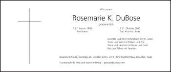 Anzeige von Rosemarie DuBose von MGO