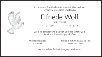 Anzeige von Elfriede Wolf von MGO