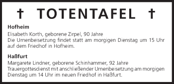 Anzeige von Totentafel vom 28.10.2013 von MGO