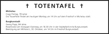 Anzeige von Totentafel vom 28.10.2013 von MGO