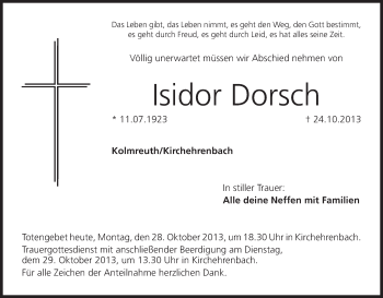 Anzeige von Isidor Dorsch von MGO