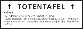 Anzeige von Totentafel vom 29.10.2013 von MGO