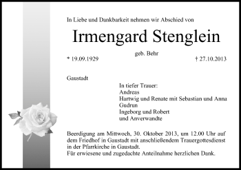 Anzeige von Irmengard Stenglein von MGO