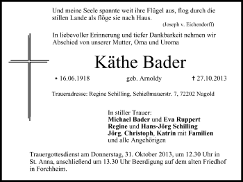 Anzeige von Käthe Bader von MGO