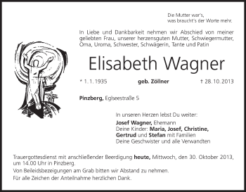 Anzeige von Elisabeth Wagner von MGO