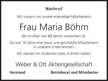 Anzeige von Maria Böhm von MGO