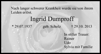 Anzeige von Ingrid Dumproff von MGO