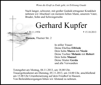 Anzeige von Gerhard Kupfer von MGO