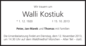 Anzeige von Walli Kostiuk von MGO