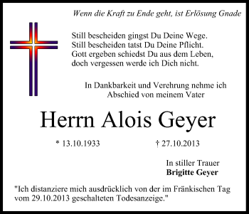Anzeige von Alois Geyer von MGO