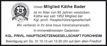 Anzeige von Käthe Bader von MGO