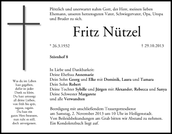 Anzeige von Fritz Nützel von MGO