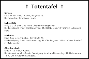 Anzeige von Totentafel vom 31.10.2013 von MGO