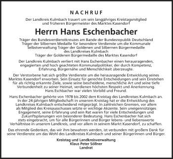 Anzeige von Hans Eschenbacher von MGO