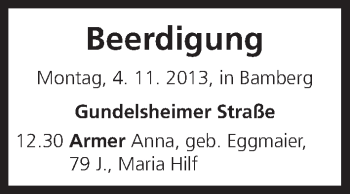 Anzeige von Beerdigung vom 04.11.2013 von MGO