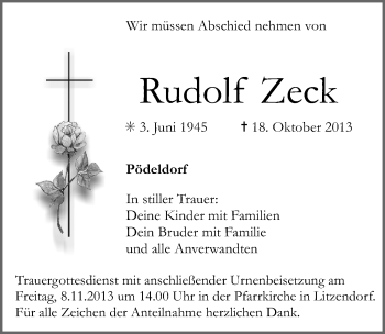 Anzeige von Rudolf Zeck von MGO