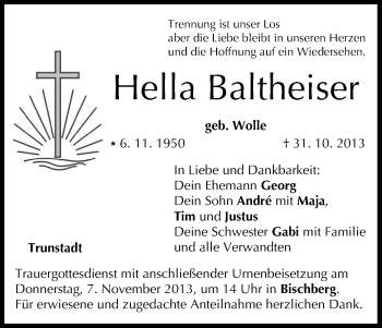 Anzeige von Hella Baltheiser von MGO