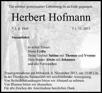 Anzeige von Herbert Hofmann von MGO