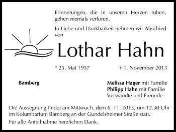 Anzeige von Lothar Hahn von MGO