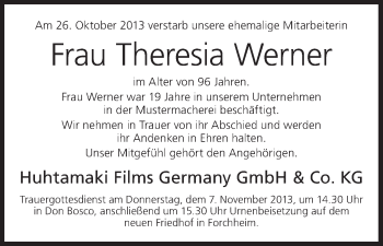 Anzeige von Theresia Werner von MGO