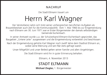 Anzeige von Karl Wagner von MGO
