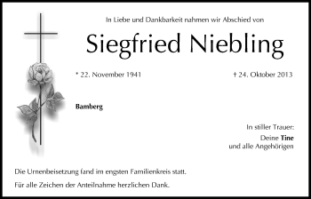 Anzeige von Siegfried Niebling von MGO