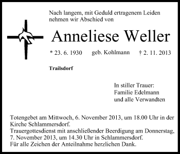 Anzeige von Anneliese Weller von MGO