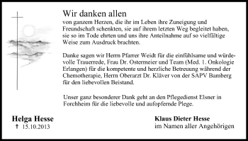 Anzeige von Helga Hesse von MGO