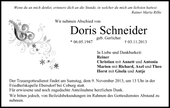 Anzeige von Doris Schneider von MGO