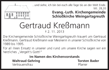 Anzeige von Gertraud Kreßmann von MGO