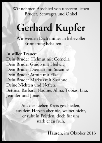 Anzeige von Gerhard Kupfer von MGO