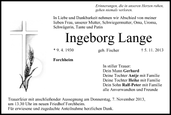 Anzeige von Ingeborg Lange von MGO
