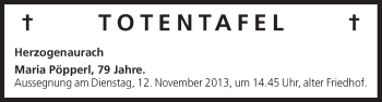 Anzeige von Totentafel vom 08.11.2013 von MGO