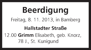 Anzeige von Beerdigung vom 08.11.2013 von MGO