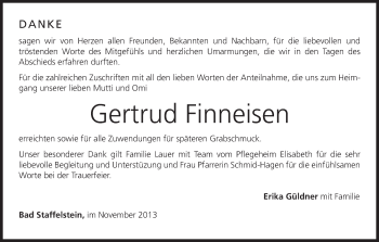 Anzeige von Gertrud Finneisen von MGO
