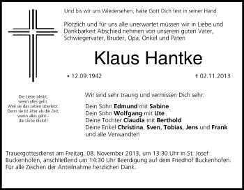 Anzeige von Klaus Hantke von MGO