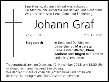 Anzeige von Johann Graf von MGO