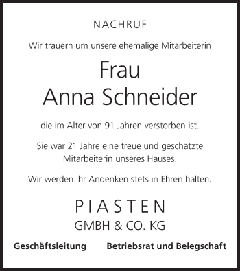 Anzeige von Anna Schneider von MGO