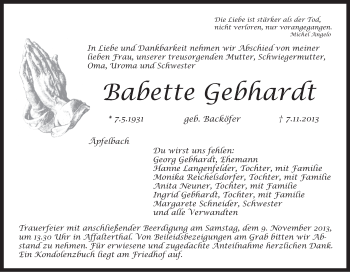 Anzeige von Babette Gebhardt von MGO