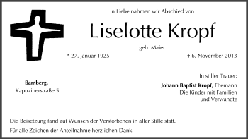 Anzeige von Liselotte Kropf von MGO