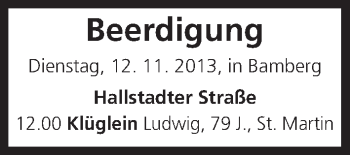 Anzeige von Beerdigung vom 12.11.2013 von MGO