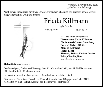 Anzeige von Frieda Killmann von MGO