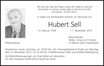 Anzeige von Hubert Sell von MGO