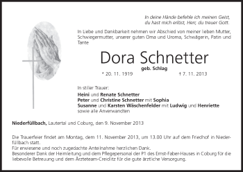 Anzeige von Dora Schnetter von MGO