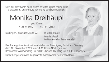 Anzeige von Monika Dreihäupl von MGO