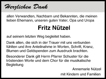 Anzeige von Fritz Nützel von MGO