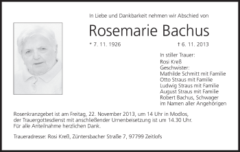Anzeige von Rosemarie Bachus von MGO