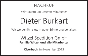 Anzeige von Dieter Burkart von MGO