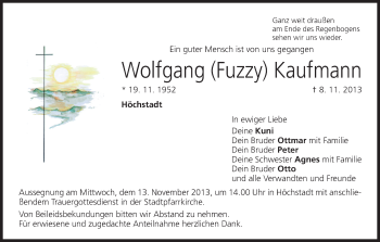 Anzeige von Wolfgang Kaufmann von MGO