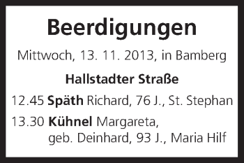 Anzeige von Beerdigungen vom 13.11.2013 von MGO